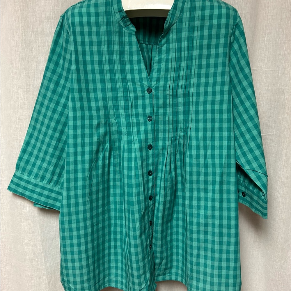 Women’s blouse top teal checks breathable 3XL
